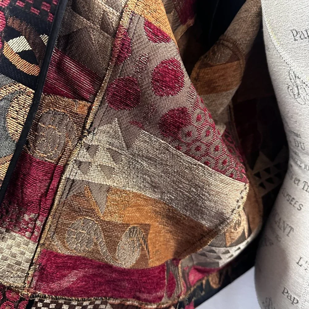 Vintage Tapestry Earth Tone Mandarin Full Zip jacket color blocked 2X - Picture 7 of 9